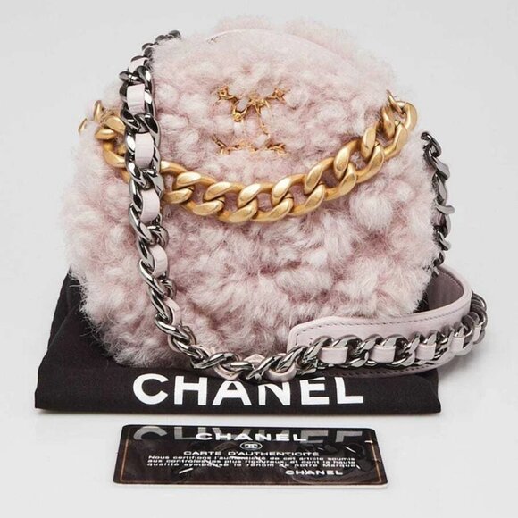 Chanel Pink Shearling Sheepskin Chanel 19 Round Clutch Bag - Picture 11 of 11